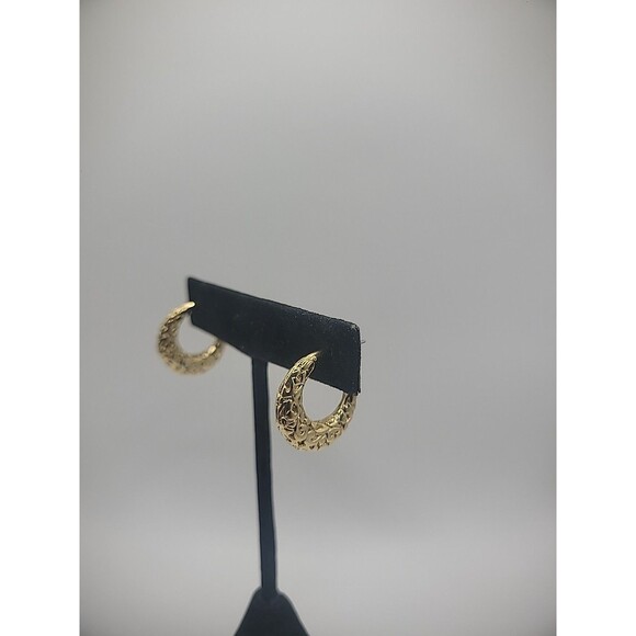 Vintage Earring Pierced Stud Hoops Gold Tone Ornate Jewelry Costume - Picture 7 of 11